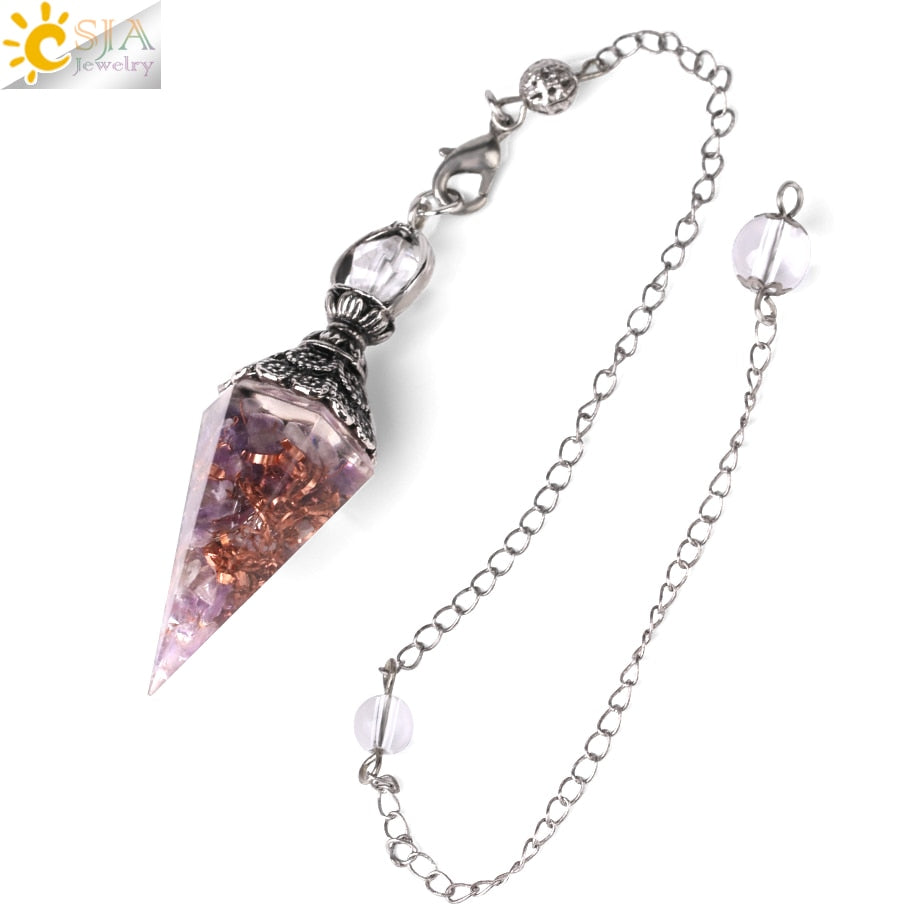 CSJA 7 Chakra Healing Crystals Pendulum for Dowsing Divination Quartz Natural Stone Pendulums Antique Reiki Pendant Pendulo G854