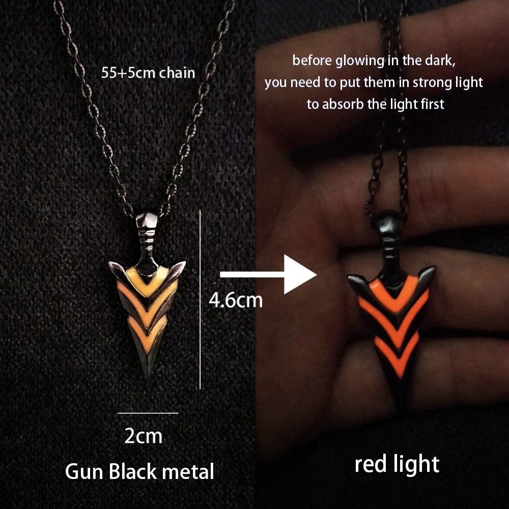 Luminous Glowing Arrow Pendant Necklace Knight Spear Necklace Glow In The Dark Pike Necklace for Women Men Halloween Gift