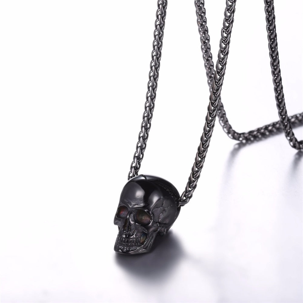 U7 Halloween Skull Necklace Pendant Skeleton Men Necklaces Gift Punk Gothic Goth Stainless Steel Mens Jewelry