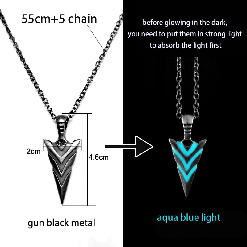 Luminous Glowing Arrow Pendant Necklace Knight Spear Necklace Glow In The Dark Pike Necklace for Women Men Halloween Gift