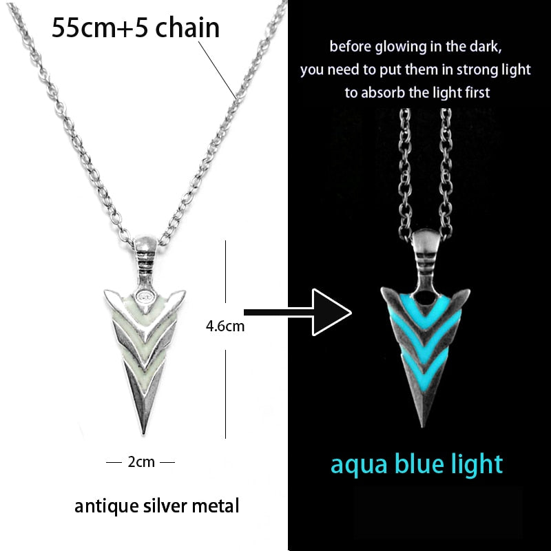 Luminous Glowing Arrow Pendant Necklace Knight Spear Necklace Glow In The Dark Pike Necklace for Women Men Halloween Gift