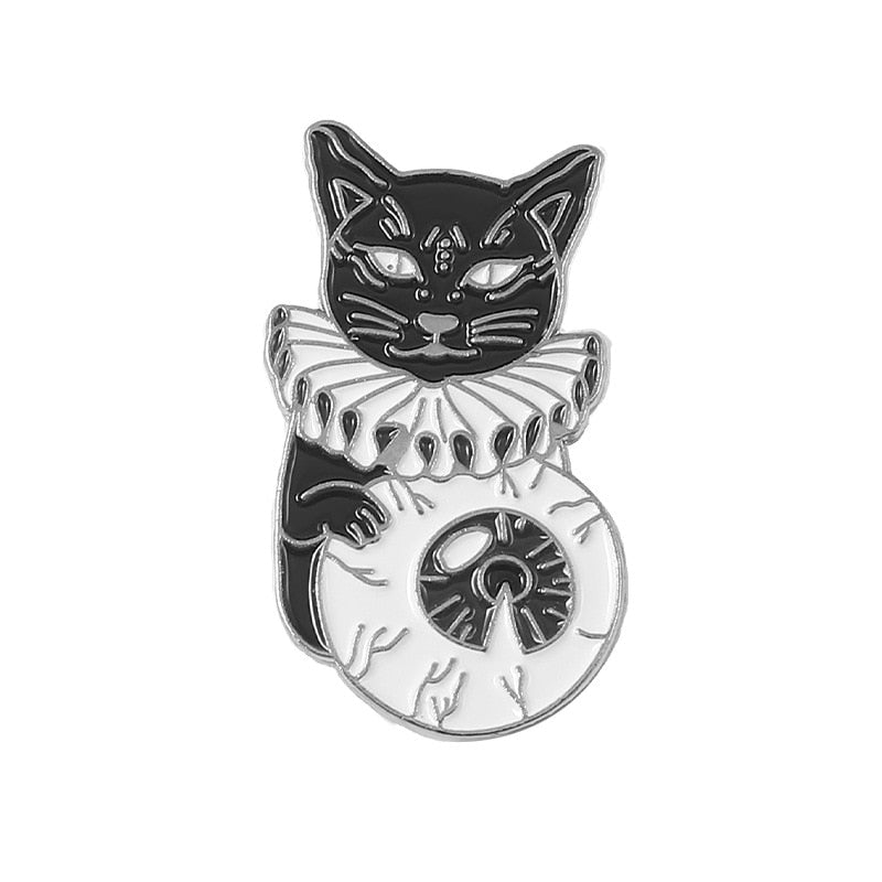 Bad Witch Needle Crystal Ball Handmade Black Cat Skull Retro Enamel Pin Brooch Badge Decorative Cowboy Halloween Jewelry