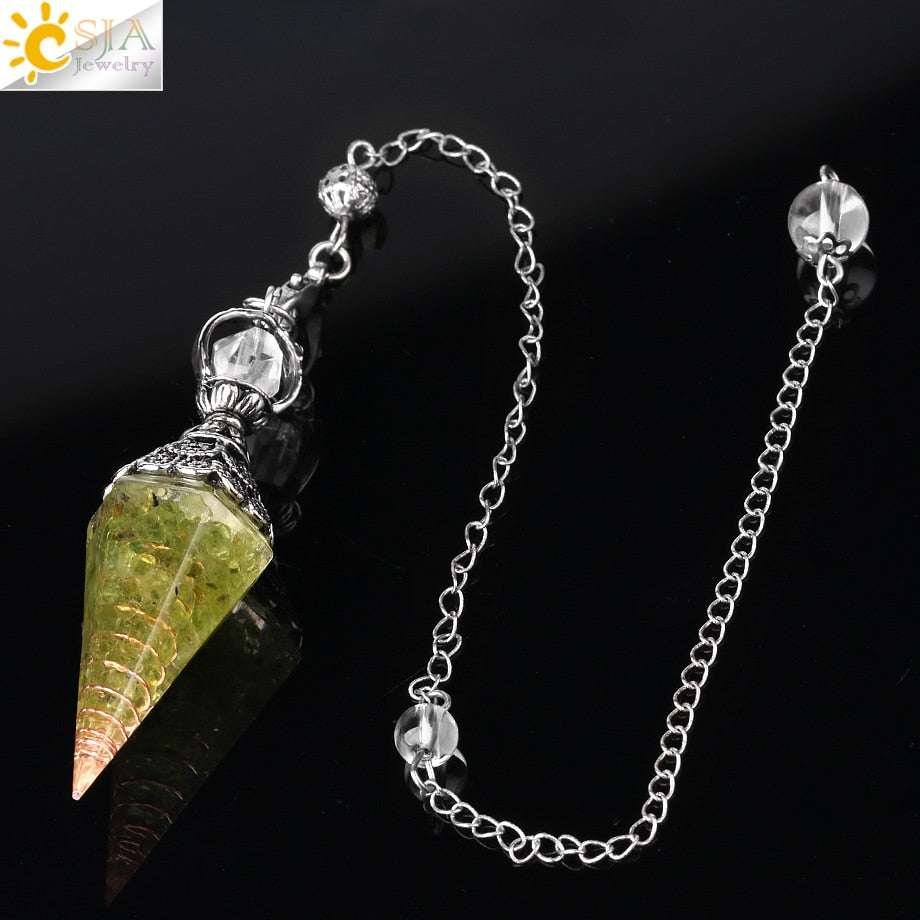 CSJA 7 Chakra Healing Crystals Pendulum for Dowsing Divination Quartz Natural Stone Pendulums Antique Reiki Pendant Pendulo G854