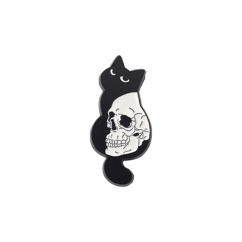 Bad Witch Needle Crystal Ball Handmade Black Cat Skull Retro Enamel Pin Brooch Badge Decorative Cowboy Halloween Jewelry