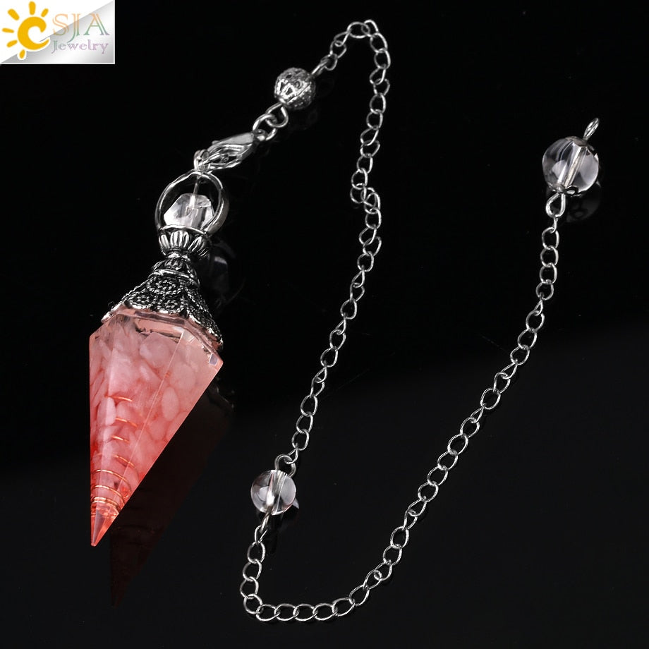 CSJA 7 Chakra Healing Crystals Pendulum for Dowsing Divination Quartz Natural Stone Pendulums Antique Reiki Pendant Pendulo G854