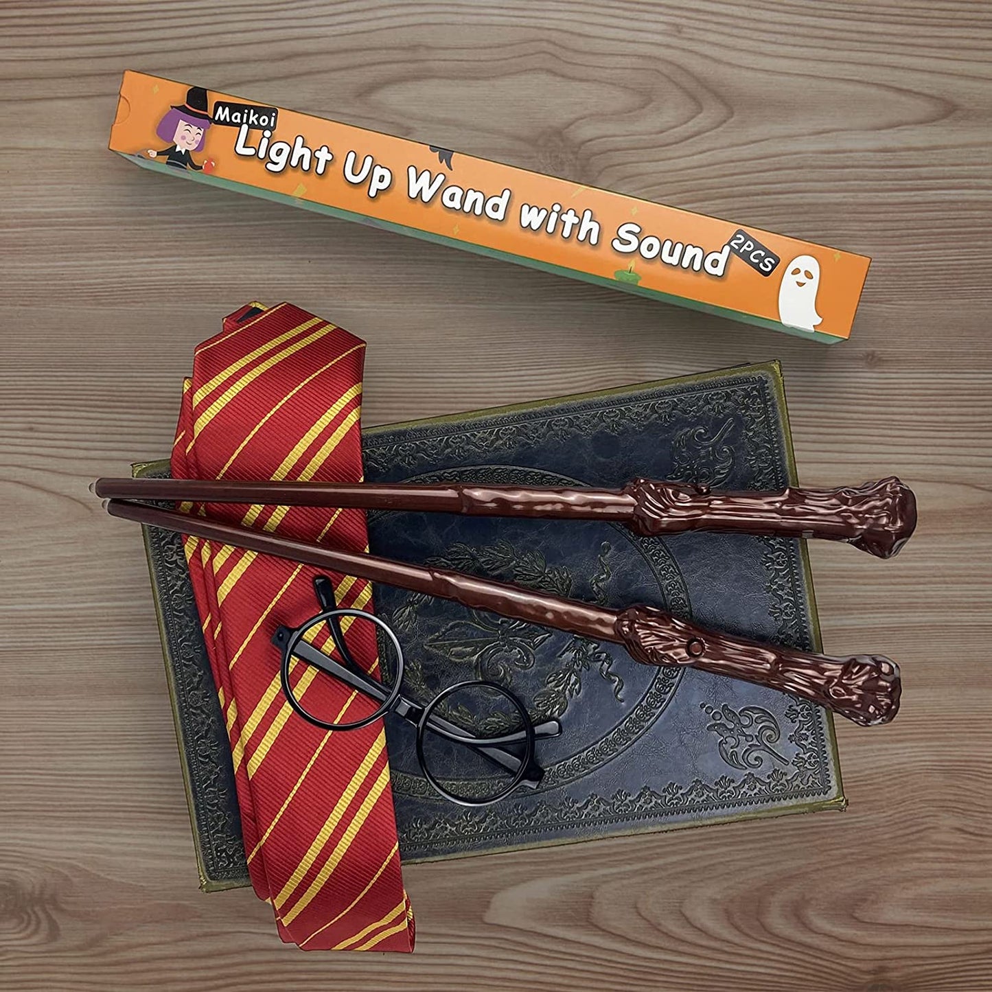 Light up Magic Wizard Wands Sound Illuminating Toy Wand for Kids Party Costume Cosplay Accessory 2 Piece Brown