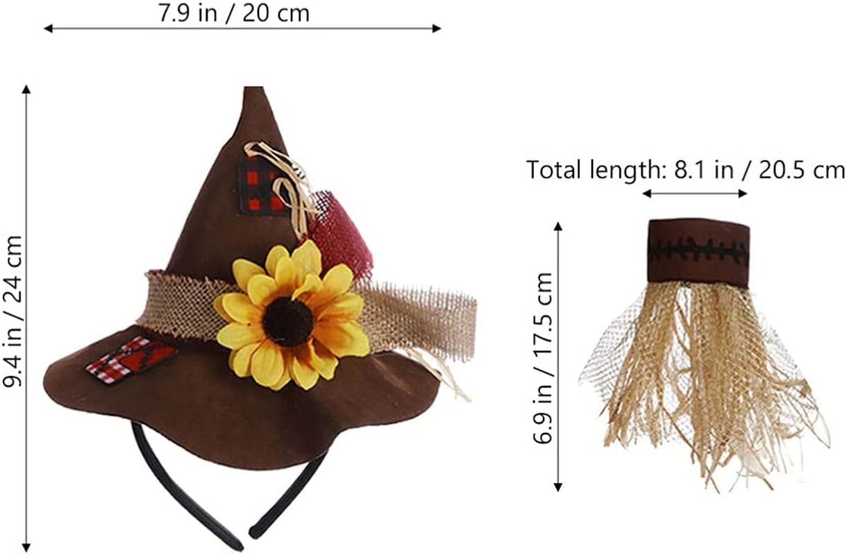 4Pcs Halloween Flower Straw Hat Wristband Necklace Headband Decoration, Scarecrow Costume Set for Party Cosplay