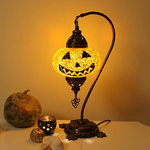 KARALP MOZAIK Halloween Decorations Pumpkin Lamp - Handmade Turkish Mosaic Pumpkin Glass Lamp - Pumpkin Lamp Shade- Halloween Home Decor for Holiday Party