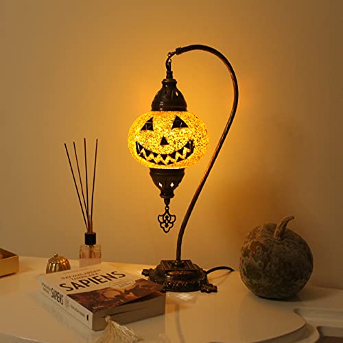 KARALP MOZAIK Halloween Decorations Pumpkin Lamp - Handmade Turkish Mosaic Pumpkin Glass Lamp - Pumpkin Lamp Shade- Halloween Home Decor for Holiday Party