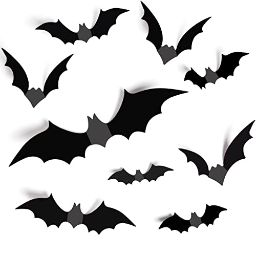 Halloween Decorations Bats Wall Decor Halloween Party Decorations Indoor Outdoor Halloween Decor Supplies, 64 Pcs Reusable PVC 3D Black Bats Stickers for Creepy Home Bathroom Decor