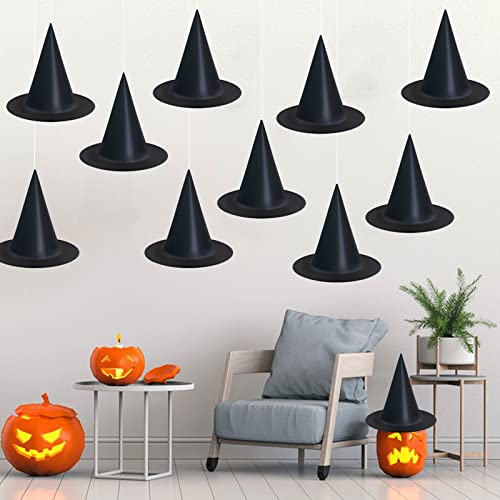 Tepoobea 12 Pack Halloween Witch Hat 32Pcs 3D Bats Decorations Halloween Costume Accessory Black Hanging Witch Hat for Halloween Party Decoration