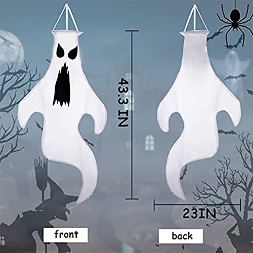 Halloween Ghost Windsock Hanging Decorations, 2 Pcs 32 Inch Outdoor White Ghost Halloween Tree Flag Windsock Spooky Ghost for Halloween Outdoor Lawn Decor Tree Pilar Decorations, Ghost Party Supplies