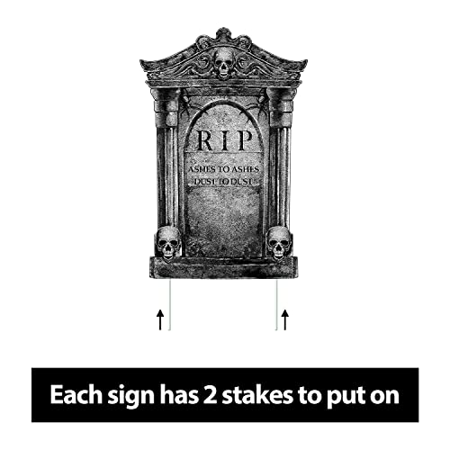 Halloween Decorations Outdoor Graveyard Tombstones: 6ct Large Tombstones Halloween Decor Yard Signs with Stakes, 16" Tall Realistic Scary Skeleton RIP Gravestones Yard Lawn Outside for Kids Home Party