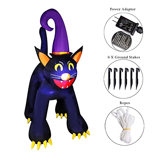 MorTime Halloween Inflatable Black Cat, Lighted Halloween Blow Up Prop with LED Lights, Giant Black Cat Halloween Decorations for Outdoor Yard Lawn Garden Party Décor (6.4 FT Black Cat with Witch Hat)