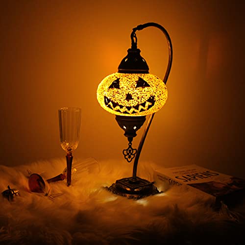 KARALP MOZAIK Halloween Decorations Pumpkin Lamp - Handmade Turkish Mosaic Pumpkin Glass Lamp - Pumpkin Lamp Shade- Halloween Home Decor for Holiday Party