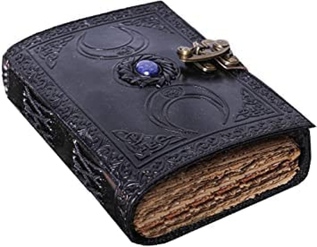 Large Leather Journal for Women Handmade Witch Stone Triple Moon New Embossed Vintage Journal Antique Rustic Deckle Paper 9X6 Inches, Grimoire Journal, Book of Shadows, Sketchbook & Writing Notebook