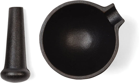 3861 Mortar and Pestle, Cast Iron, 4 X 4.5 X 3.5 Inches Black