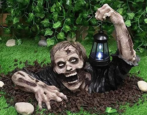 Halloween Decorations Zombie Statue with Lantern Realistic Resin Zombie Garden Statues Horror Movie Garden Gnomes Statue for Outdoor Garden Patio Yard Lawn