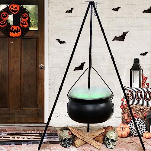 Halloween Decorations Outdoor - Halloween Party Decorations - Large Witches Cauldron on Tripod with Lights - Black Plastic Bowl Decor - Hocus Pocus Candy Bucket Decoration for Home Porch Outside