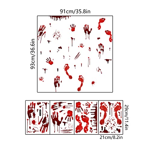 Halloween Bloody Handprint Footprint Window Stickers Wall Stickers for Halloween Party Decorations Inside Outside Decor Come with Plastic Scraper Tools