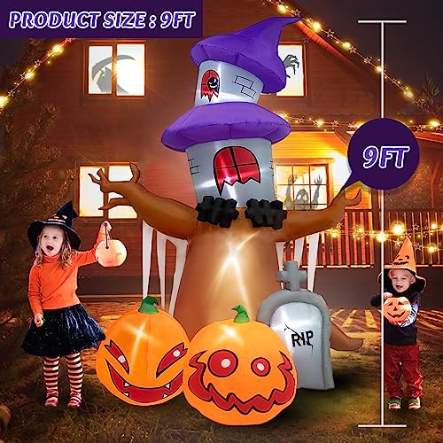 Danxilu 9 FT Halloween Inflatables Haunted House Tree with Pumpkin Ghost and Tombstone Outdoor Decorations, Blow Up Dead Tree with LED Lights Spooky for Yard Garden Porch Garden Lawn Holiday Party