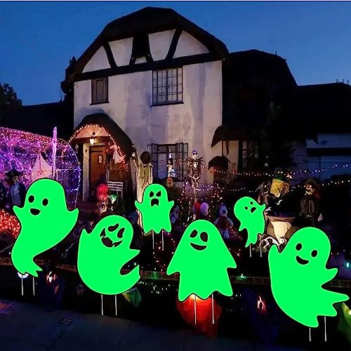 Halloween Decorations Outdoor Yard Signs - Glow in the Dark - 6Pack Halloween Scary Ghost Yard Signs with Stakes for Family Home Front Yard Lawn Garden Halloween Party Decor