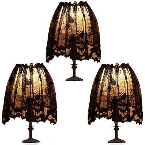 Partyprops 3Pcs Halloween Lamp Shade Cover Decoration, Black Lace Ribbon Spider web Lampshades Cover Topper Scarf for Festive Party Indoor Decor Supplies, Large 20 X 60 Inch Spiderweb Lamp Shade Cover