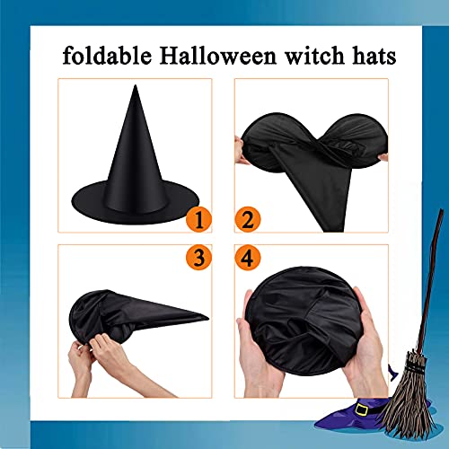 Tepoobea 12 Pack Halloween Witch Hat 32Pcs 3D Bats Decorations Halloween Costume Accessory Black Hanging Witch Hat for Halloween Party Decoration