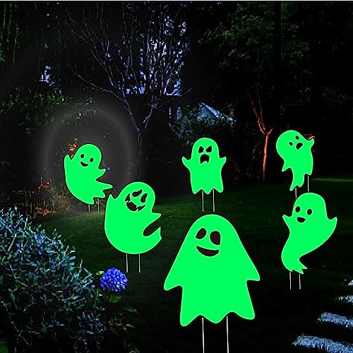 Halloween Decorations Outdoor Yard Signs - Glow in the Dark - 6Pack Halloween Scary Ghost Yard Signs with Stakes for Family Home Front Yard Lawn Garden Halloween Party Decor