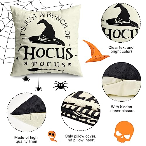 Halloween Decorations Pillow Covers 18x18 Set of 4 Halloween Decor Hocus Pocus Farmhouse Saying White Black Outdoor/Indoor Fall Pillow Covers Decorative Cushion Cases for Home Sofa Couch Bed Chair