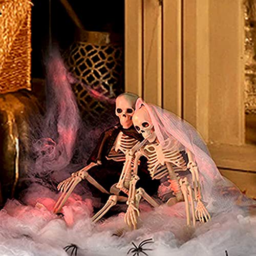 Halloween Skeletons, Full Body Posable Joints Skeletons for Decoration Bride Groom Halloween Party Favors Haunted House Accessories Indoor Outdoor Spooky Scene（2PCS）