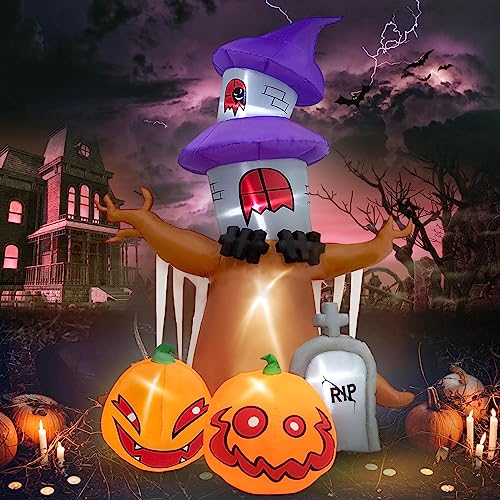 Danxilu 9 FT Halloween Inflatables Haunted House Tree with Pumpkin Ghost and Tombstone Outdoor Decorations, Blow Up Dead Tree with LED Lights Spooky for Yard Garden Porch Garden Lawn Holiday Party