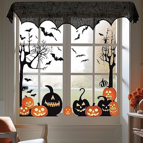 AerWo Halloween Decoration Black Lace Spiderweb Fireplace Mantle Scarf Cover Festive Party Supplies 45 X 243cm 18 x 96 inch