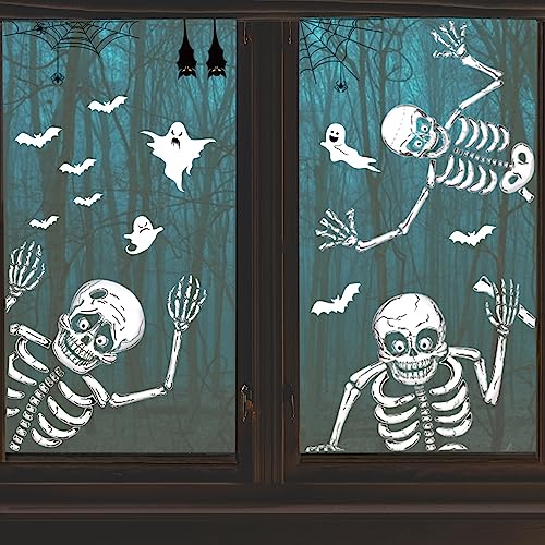 Halloween Decoration Outdoor Window Clings Stickers,Halloween Decor Window Skeleton Stickers,Halloween Windows Decorations Indoor for Glass Walls Halloween Haunted House Party Supplies