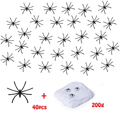 Fake Spider Web [Bonus 40 Spiders] Halloween Party Outdoor Decorations Supplies Stretch Spider Web Props 800 sqft