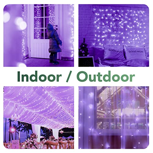 MAGGIFT 304 LED Curtain String Lights, 9.8 x 9.8 ft, 8 Modes Plug in Halloween Fairy Light with Remote Control, Christmas, Backdrop for Indoor Outdoor Bedroom Window Wedding Party Decoration, Purple