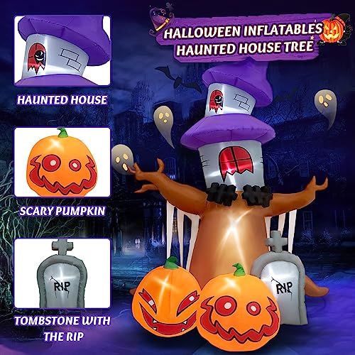 Danxilu 9 FT Halloween Inflatables Haunted House Tree with Pumpkin Ghost and Tombstone Outdoor Decorations, Blow Up Dead Tree with LED Lights Spooky for Yard Garden Porch Garden Lawn Holiday Party