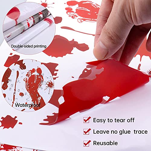 Scary Halloween Decorations,Bloody Handprints Footprints Skull for Halloween Party Decoration, Horror Bathroom Restroom Decor with Blood Splatter Zombie Vampire Spooky Sticker