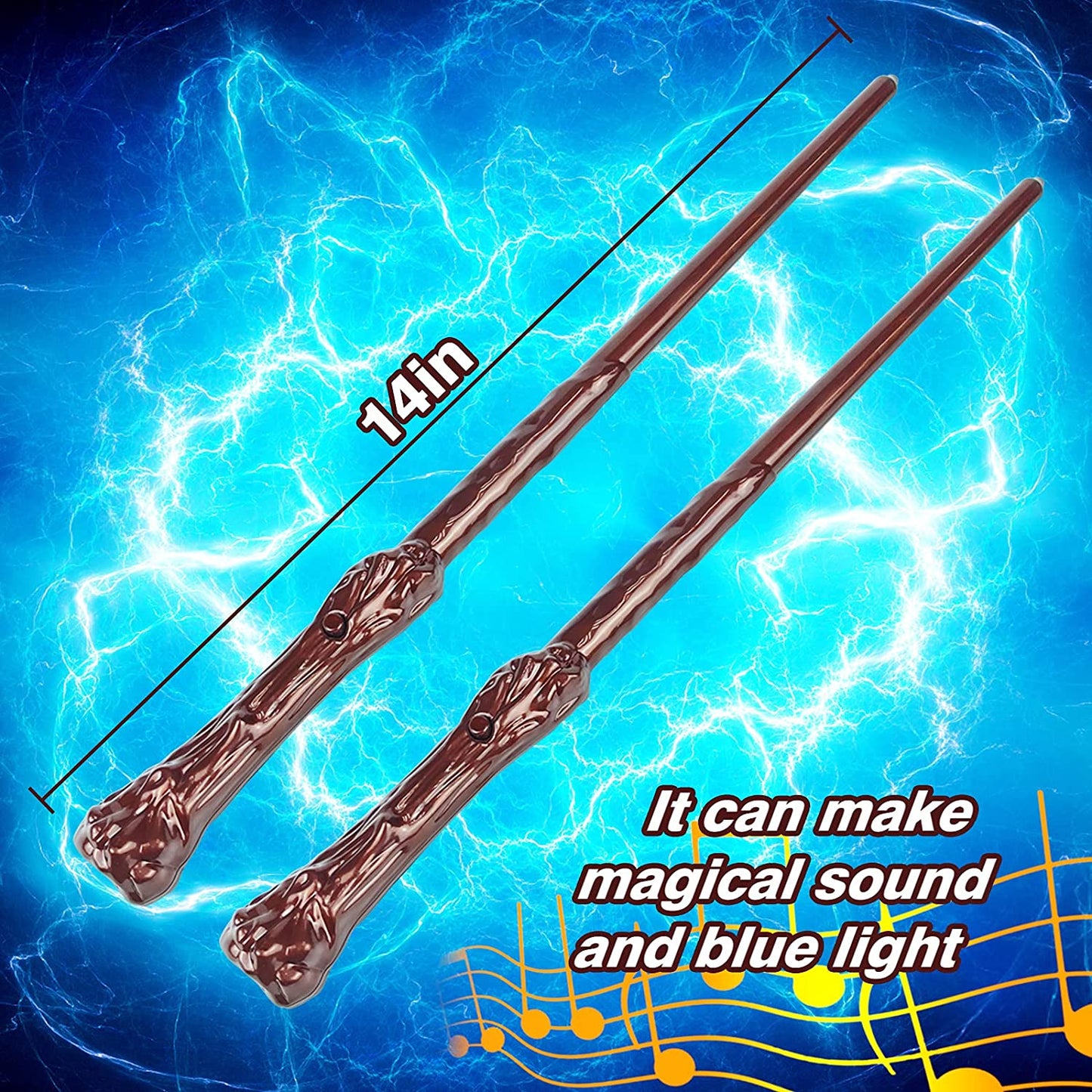 Light up Magic Wizard Wands Sound Illuminating Toy Wand for Kids Party Costume Cosplay Accessory 2 Piece Brown