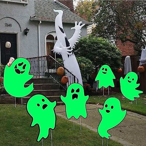 Halloween Decorations Outdoor Yard Signs - Glow in the Dark - 6Pack Halloween Scary Ghost Yard Signs with Stakes for Family Home Front Yard Lawn Garden Halloween Party Decor