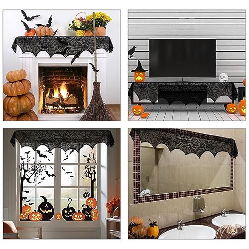 AerWo Halloween Decoration Black Lace Spiderweb Fireplace Mantle Scarf Cover Festive Party Supplies 45 X 243cm 18 x 96 inch