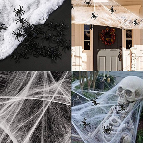 Fake Spider Web [Bonus 40 Spiders] Halloween Party Outdoor Decorations Supplies Stretch Spider Web Props 800 sqft