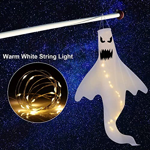 Halloween Ghost Windsock Hanging Decorations, 2 Pcs 32 Inch Outdoor White Ghost Halloween Tree Flag Windsock Spooky Ghost for Halloween Outdoor Lawn Decor Tree Pilar Decorations, Ghost Party Supplies