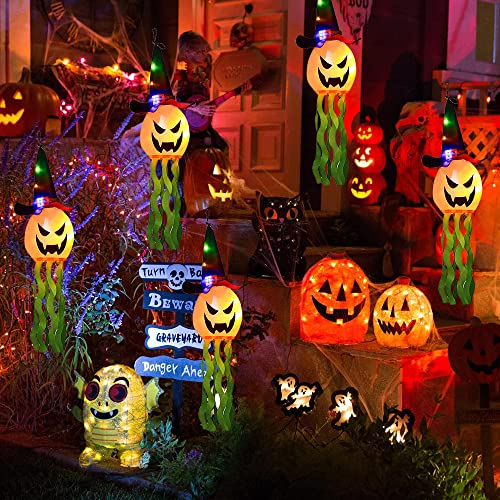 Horuhue Halloween Decoration Outdoor Lighted Lights 5 Pcs Waterproof Hanging Pumpkin Witch Hat String Lights, Halloween Indoor Decor for Party Yard Garden Tree Patio Lawn Decorations