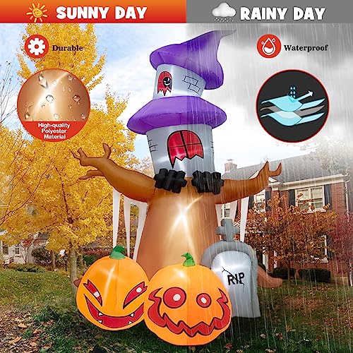 Danxilu 9 FT Halloween Inflatables Haunted House Tree with Pumpkin Ghost and Tombstone Outdoor Decorations, Blow Up Dead Tree with LED Lights Spooky for Yard Garden Porch Garden Lawn Holiday Party