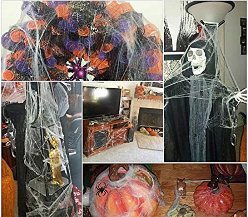 Fake Spider Web [Bonus 40 Spiders] Halloween Party Outdoor Decorations Supplies Stretch Spider Web Props 800 sqft