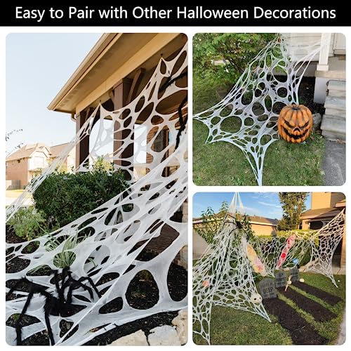 JOYSELLER Spider Web Halloween Decorations Outdoor, Stretchy Spider Webbing Bulk, Cut-Your-Own Flexible Netting for Halloween Decor