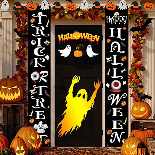 Halloween Decorations - Hanging Halloween Banner Decoration for Door Porch - Halloween Witches Trick or Treat & Happy Halloween Front Door Banner for Home Yard Outdoor Indoor Decor