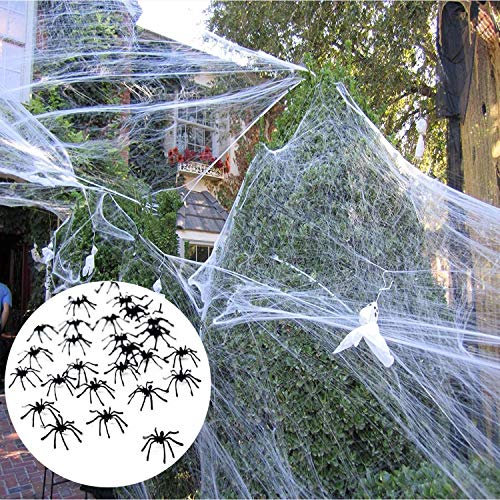 Fake Spider Web [Bonus 40 Spiders] Halloween Party Outdoor Decorations Supplies Stretch Spider Web Props 800 sqft