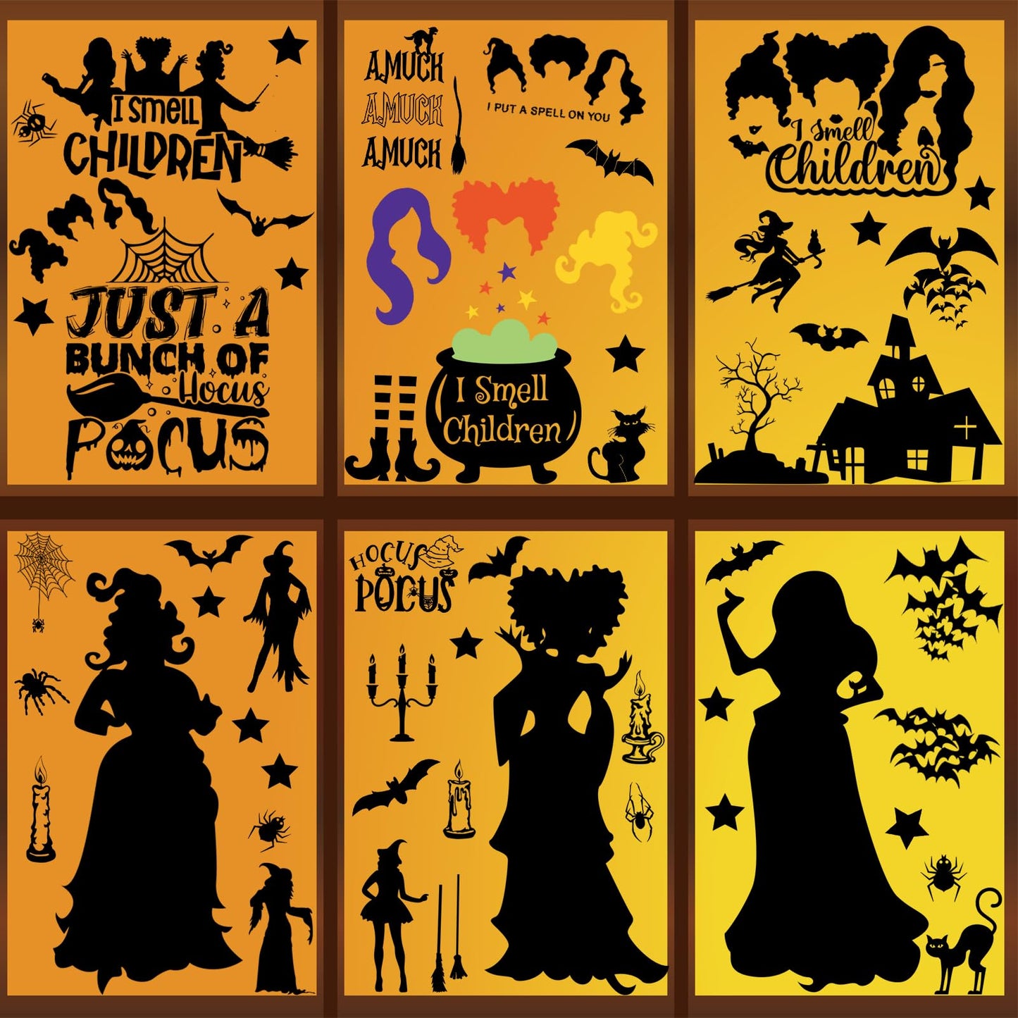 91 PCS Halloween Window Clings - Halloween Window Clings for Glass Windows,Hocus Pocus Window Clings,Halloween Window Stickers,Double Sided Halloween Window Clings for Halloween Decorations(9 Sheets)